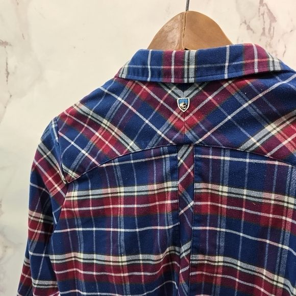 Kuhl Shirt Women Small Red Blue Button Up Plaid Long Sleeve Alina Flannel Collar - Picture 6 of 14